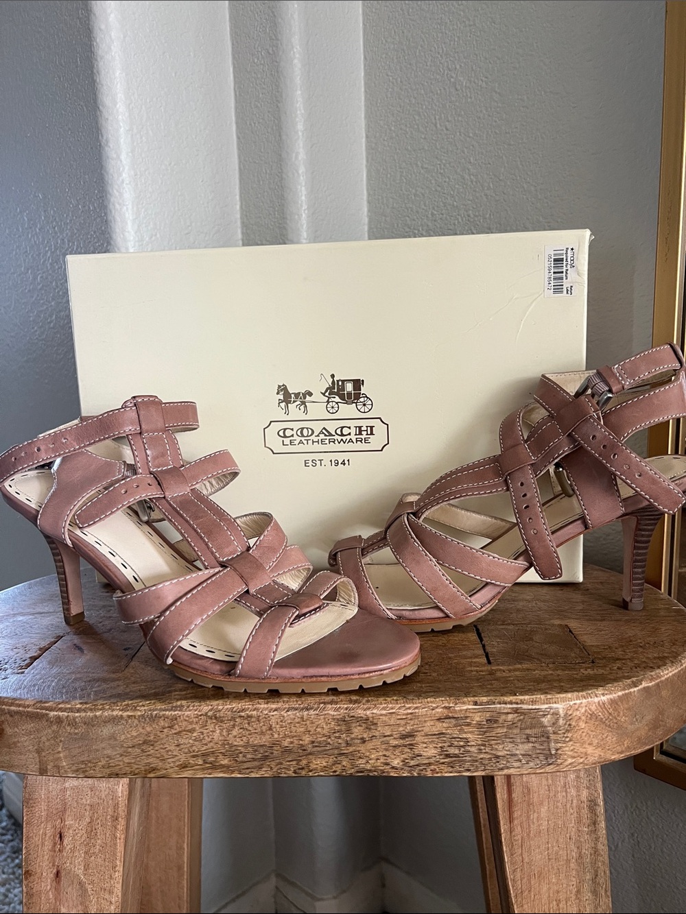 Coach Flora Vegan Leather Strappy Heels in Nutmeg